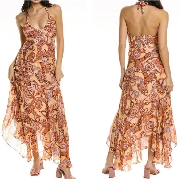 New NWT A.L.C. Amina Handkerchief Hem Silk Maxi Dress in Nude Peach - Picture 1 of 7